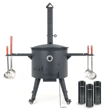 Учаг печь Ø 49 см + чугунный казан 22 л, плоское дно + кухонные принадлежности, узбекский чугунный казан для гриля и плова