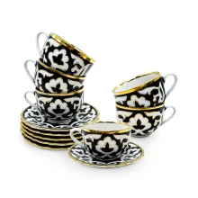 Teeservice Pakhta Gul, mit Goldrand, Porzellan, 12-tlg.