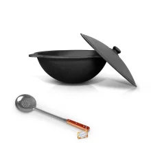 Set - Kasan aus Gusseisen, Aluminiumdeckel, runder Boden, Ø 46,5 cm, 16 l + Schaumlöffel 48 cm 
