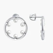 Ohrringe, Silber 925°, Weiße Perle, Ohrstecker-Verschluss, 18 mm