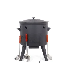 Utschak Feuerofen Ø 49 cm + Gusseisen-Kasan 22 L, flacher Boden + Küchenzubehör, Usbekischer Kochtopf aus Gusseisen