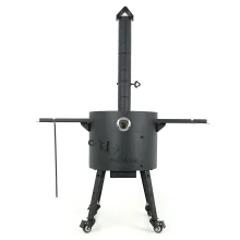 Set: Feuerofen Utschak Ø 40 cm mit Abzugsrohr und Thermometer, Gusseisen-Kasan 12 L runder Boden, Kochaccessoires