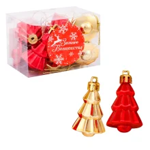 Weihnachtskugeln-Set - Weihnachtsbaum, rot, gold, Kunststoff, 2,5 x 4 cm, 9 Stk.