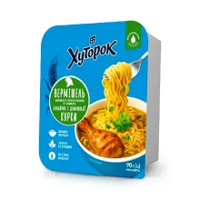 Лапша быстрого приготовления, со вкусом бульона и домашней курицы, не острая, Хуторок, 90 г