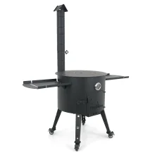 Feuerofen Utschak Ø 49 cm mit Abzugsrohr, für Kasan 22 L, Thermometer, Transportrollen, Ablagetischen, Ofenplatte