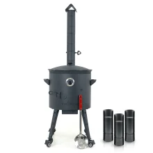 Set - Feuerofen mit Rohr Ø40cm+Gusseisenkasan mit Deckel,runder Boden,Ø42,5cm,12+Thermometer+Schaumlöffel+Rohrverlängerung+Griff+Zahnstocherspender