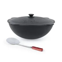 Set - Kasan aus Gusseisen, Aluminiumdeckel, runder Boden, Ø 46,5 cm, 16 l + Schaumlöffel 48 cm 