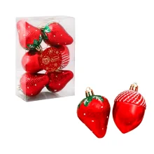 Weihnachtsbaumschmuck-Set - Erdbeeren Assorti, rot, Kunststoff, 4,5 x 6 cm, 6 Stk.