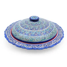 Pfannkuchenteller mit Deckel- KaraKalam TK-034, Rischtan Keramik, Ø 37 cm