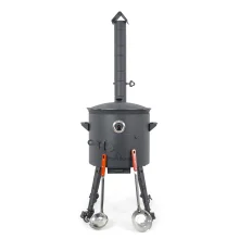 Utschak Feuerofen Ø 40 cm + Gusseisen-Kasan 12 L, flacher Boden + Küchenzubehör, Usbekischer Kochtopf aus Gusseisen