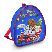 Rucksack für Kinder - Frohes neues Jahr! Weihnachtsmann und Tiere, Textil, blau, 20 x 23 cm