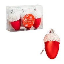 Weihnachtskugeln-Set - Eicheln, rot, Kunststoff, 4 x 5,5 cm, 3 Stk.