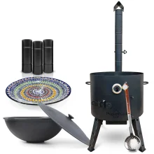 Набор - Печь - КазаноFF, Ø 49 см + казан чугунный, плоское дно, 22 л, Ø 52,7 см + термометр + удлинитель трубы + ляган МИКС, Ø 42 см + шумовка Набор - Печь - КазаноFF, Ø 49 см + казан чугунный, плоское дно, 22 л, Ø 52,7 см + термометр + удлинитель трубы + ляган МИКС, Ø 42 см + шумовка
