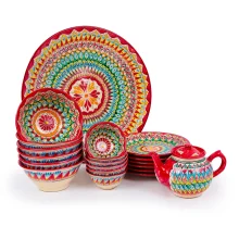 Сервиз чайный макси - Мехроб красный - MSV2 - RA - Риштанская керамика - 21 предмет