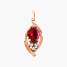 Подвеска, красное золото 585°, фианит, рубин ГТ *, 30 мм