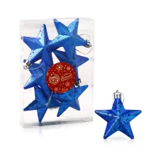 Weihnachtsbaumschmuck-Set - Sterne Grazia, blau, Kunststoff, 6 x 6 cm, 6 Stk.