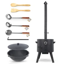 Set - Feuerofen - KasanoFF, 22 Liter, Ø 49 cm + Thermometer + Rohrverlängerung + Gusseisenkasan, runder Boden, 22 l, Ø 52,7 cm + Schaumlöffel: 3-Stk.+