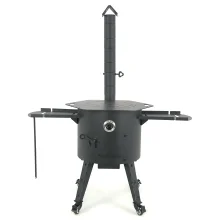 Set - Feuerofen mit Rohr Ø 44 cm + Herdplatte + Thermometer + Rollen: 4 St + Ablagetisch: 2 St + Zahnstocherspender