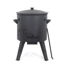 Utschak Feuerofen Ø 44 cm + Gusseisen-Kasan 16 l, Ø 46,5 cm, runder Boden + Küchenzubehör, Usbekischer Kochtopf aus Gusseisen