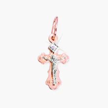 Крест, красное / белое золото 585°, фианит, 22 мм