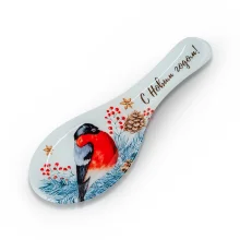 Подставка под ложку - Снегирь, стекло, 21 х 7,5 х 2 см