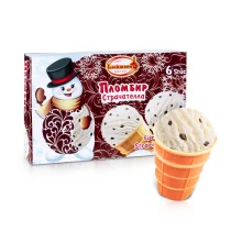 Мороженое - Пломбир Страчателла, с кусочками шоколада, в вафельном стаканчике, Lackmann, 6 х 65 г