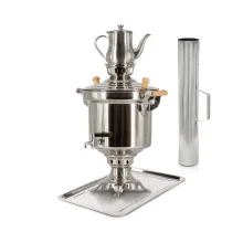 Set - Samowar 5 l, Edelstahl 1,2 mm, Schornsteinrohr, Tablett, Teekanne 0,9 l Set - Samowar 5 l, Edelstahl 1,2 mm, Schornsteinrohr, Tablett, Teekanne 0,9 l