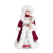 Фигура - Снегурочка в бордовой шубе, с отделением для конфет, 35 см