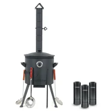 Учаг печь Ø 36 см + чугунный казан 10 л, плоское дно + кухонные принадлежности, узбекский чугунный казан для гриля и плова