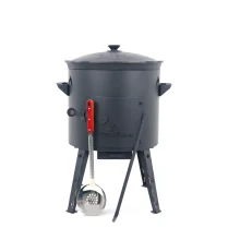 Utschak Feuerofen Ø 40 cm + Gusseisen-Kasan 12 L, Ø 42,5 cm, flacher Boden + Küchenzubehör, Usbekischer Kochtopf aus Gusseisen für Grill & Plov