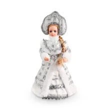Фигура - Снегурочка , в белой шубке и кокошнике, с отделением для подарков 35 см