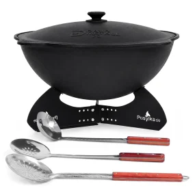 Kasan aus Gusseisen, Aluminiumdeckel, runder Boden, 22 l, Ø 52,7 + Ständer + Küchenzubehör