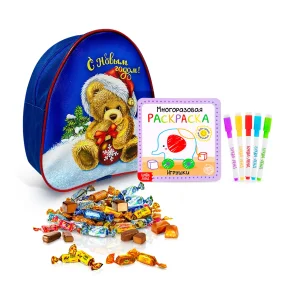Подарочный рюкзак с конфетами и раскраской - Мишуткины радости, 20 х 23 см  Подарочный рюкзак с конфетами и раскраской - Мишуткины радости, 20 х 23 см