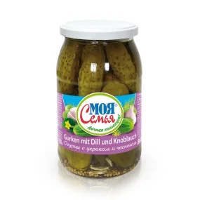 Огурцы, с чесноком, Моя семья, 860 г Огурцы, с чесноком, Моя семья, 860 г
