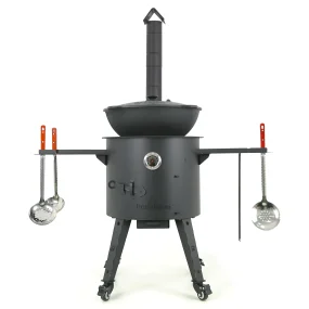 Учаг печь Ø 44 см + чугунный казан 16 л, круглое дно + кухонные принадлежности, узбекский чугунный казан для гриля и плова