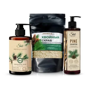 Набор - Хвойный, жидкое мыло + шампунь + скраб для тела