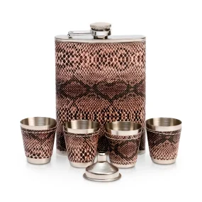 Geschenkset 6 in 1 - Python: Flasche 240 ml, Trichter, 4 Gläser, braun, 17 x 23 cm Geschenkset 6 in 1 - Python: Flasche 240 ml, Trichter, 4 Gläser, braun, 17 x 23 cm