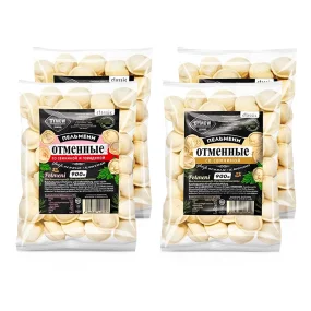 Pelmeni, Teigtaschen-Set - Otmennye, mit Schweine- und Rindfleischfüllung, Dymow, 4 x 900 g Pelmeni, Teigtaschen-Set - Otmennye, mit Schweine- und Rindfleischfüllung, Dymow, 4 x 900 g