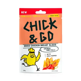 Getrocknete Hähnchenbrustfiletscheiben mit Chili, Chick & Go, 30 g Getrocknete Hähnchenbrustfiletscheiben mit Chili, Chick & Go, 30 g
