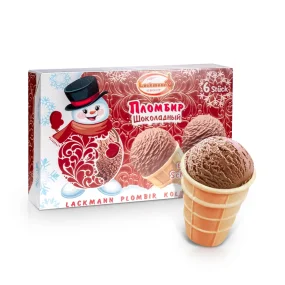 Мороженое - Пломбир шоколадный, в вафельном стаканчике, Lackmann, 6 х 65 г Мороженое - Пломбир шоколадный, в вафельном стаканчике, Lackmann, 6 х 65 г