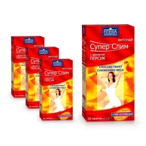 Phytotee - Super Slim, mit Pfirsich, 30 Beutel x 2 g х 4