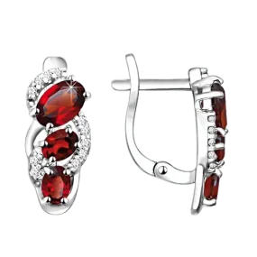 Ohrringe, Silber 925°, Granat, Zirkonia, englischer Verschluss, 16 mm
