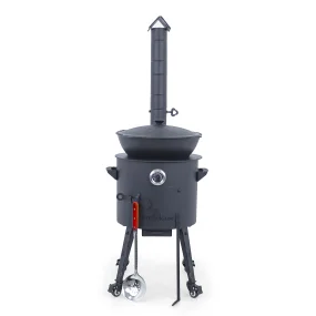 Utschak Feuerofen Ø 40 cm + Gusseisen-Kasan 12 L, flacher Boden + Küchenzubehör, Usbekischer Kochtopf aus Gusseisen