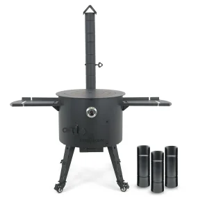 Feuerofen Utschak Ø 49 cm mit Abzugsrohr, für Kasan 22 L ,Thermometer, Transportrollen, Ablagetischen, Ofenplatte