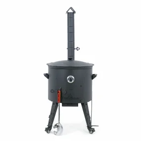 Utschak Feuerofen Ø 49 cm + Gusseisen-Kasan 22 L, Ø 52,7 cm, flacher Boden + Küchenzubehör, Usbekischer Kochtopf aus Gusseisen