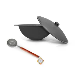 Gusseiserner Kasan mit Aluminiumdeckel, flacher Boden, 3,5 l, Ø 28,2 cm + Schaumlöffel 40 cm