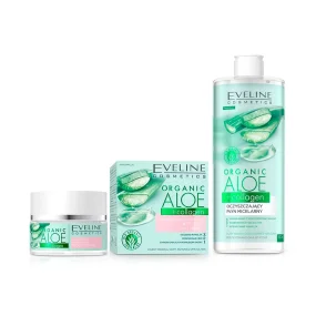 Gesichtsset - Reinigend und feuchtigkeitsspendend, Mizellenwasser + Creme-Gel, Organik Aloe + Kollagen, Eveline  Gesichtsset - Reinigend und feuchtigkeitsspendend, Mizellenwasser + Creme-Gel, Organik Aloe + Kollagen, Eveline