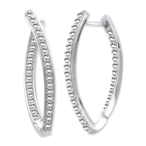 Ohrringe, Silber 925° , Zirkonia, englischer Verschluss, 33 mm