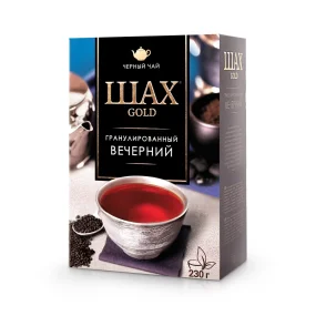 Schwarzertee - Wetschernij, granuliert, mit Bergamotte-Aroma, Шах Gold, 230 g      Schwarzertee - Wetschernij, granuliert, mit Bergamotte-Aroma, Шах Gold, 230 g