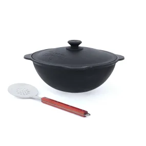 Set - Gusseisen-Kasan, Aluminiumdeckel, runder Boden, Ø 33,5 cm, 6 l + Schaumlöffel 40 cm